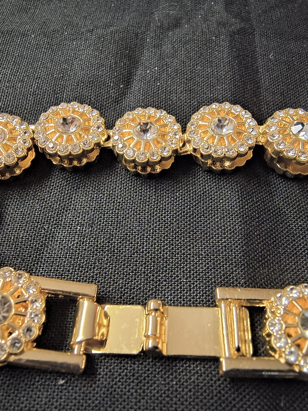 Gold-Tone Crystal Floral Link Bracelet - Elegant Women's Jewelry